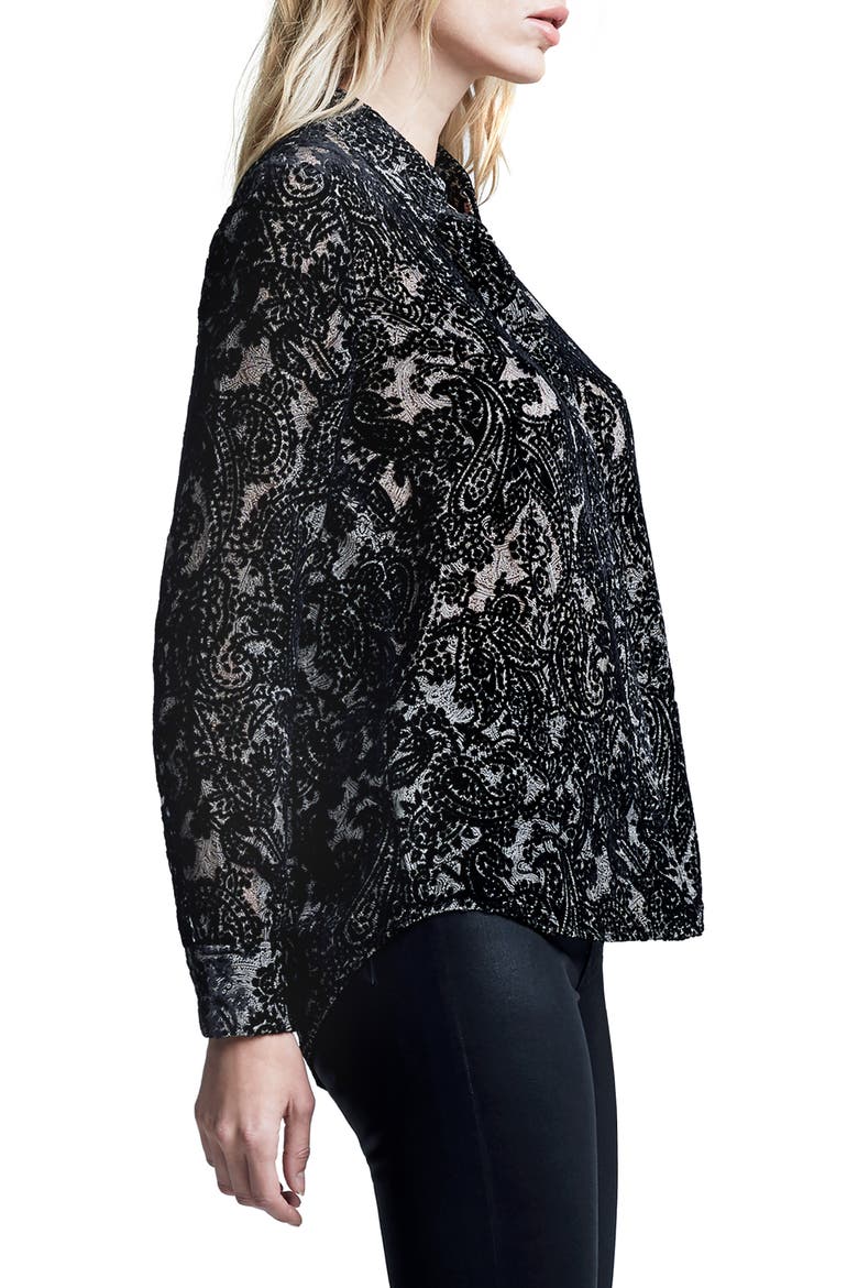Hailie Long Sleeve Button-Up Shirt, Alternate, color, BLACK VELVET BURNOUT