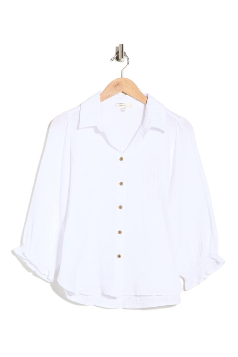 Sunset Cotton Gauze Button-Up Shirt, Alternate, color, WHITE
