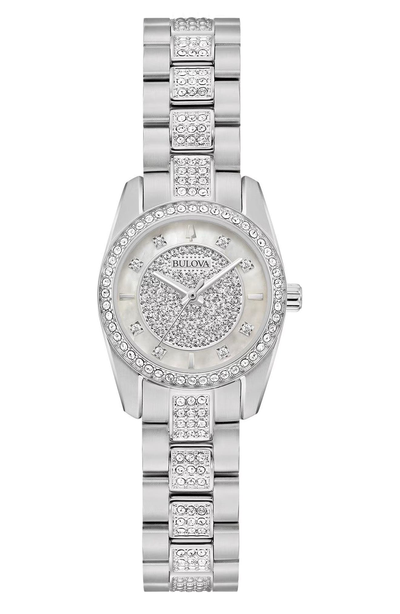 BULOVA Mother-of-Pearl & Crystal Bracelet Strap Watch, 23.5mm
