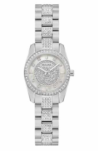 BULOVA Mother-of-Pearl & Crystal Bracelet Strap Watch, 23.5mm