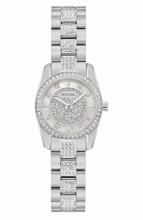 BULOVA Mother-of-Pearl & Crystal Bracelet Strap Watch, 23.5mm