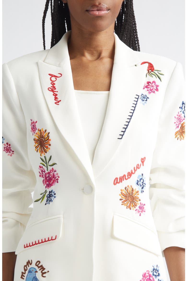Celeste Vine Scrunched Embroidered Blazer, Alternate, color, IVORY/ MULTI