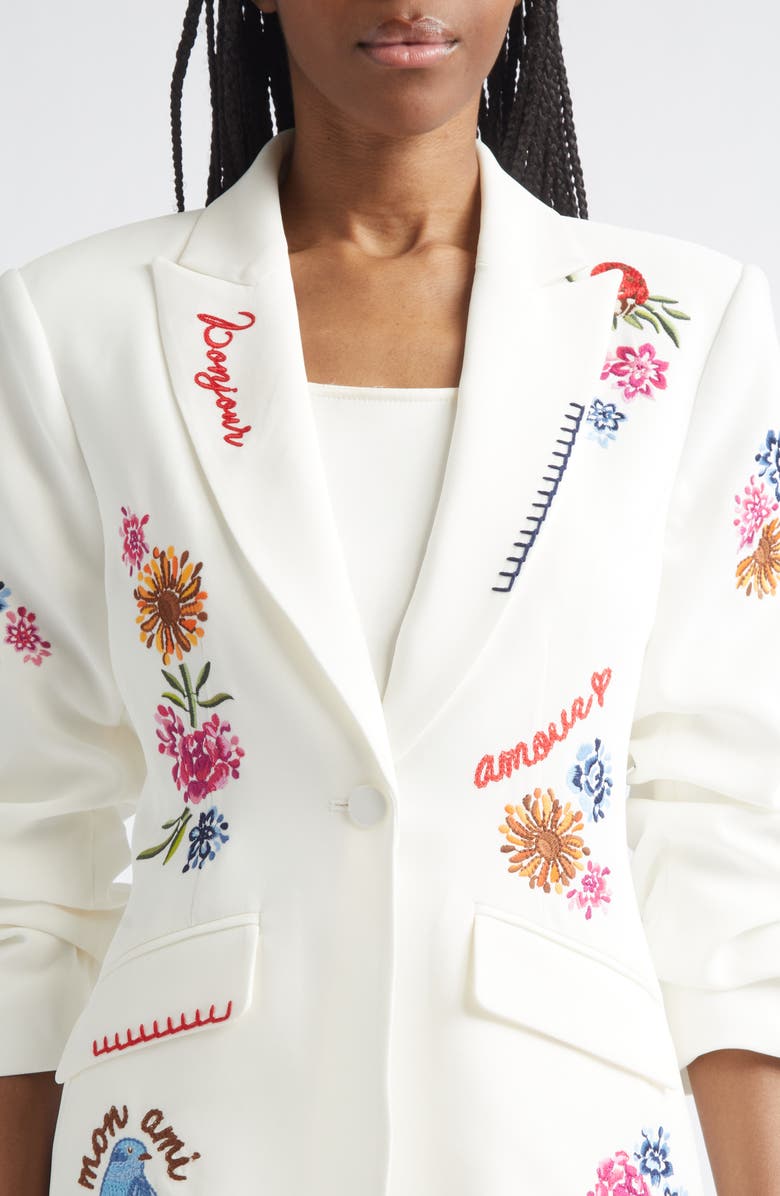 Cinq à Sept Celeste Vine Scrunched Embroidered Blazer, Alternate, color, Ivory/ Multi