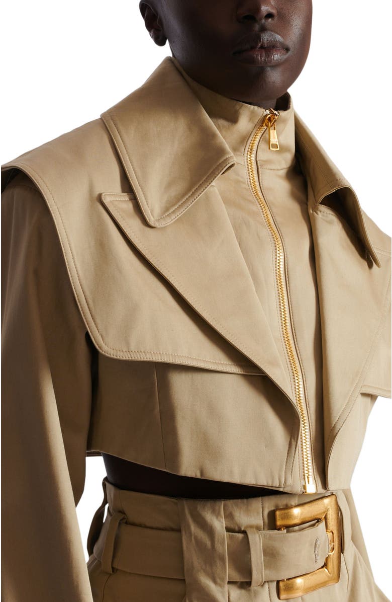 Balmain Cropped gabardine jacket, Alternate, color, Beige