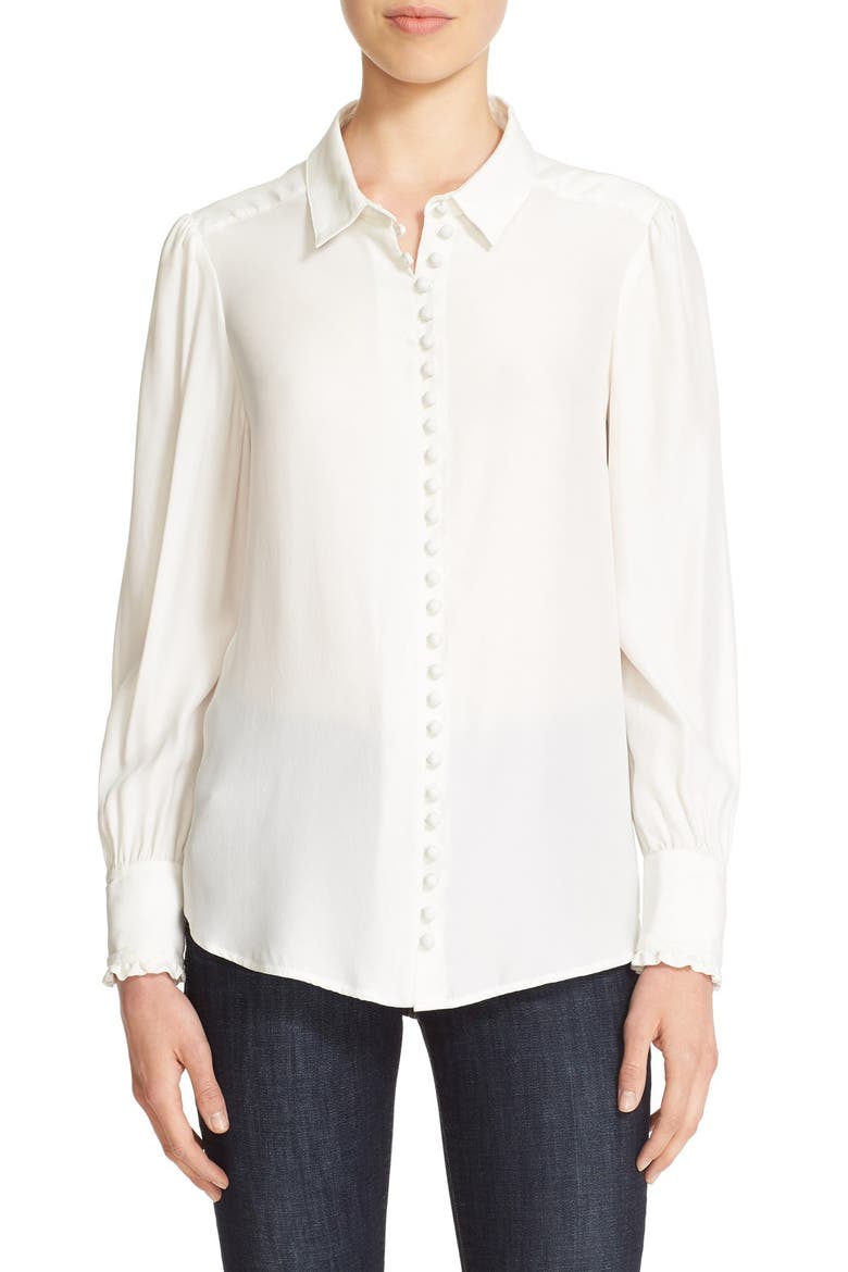 Long Sleeve Silk Blouse, Main, color, BLANC