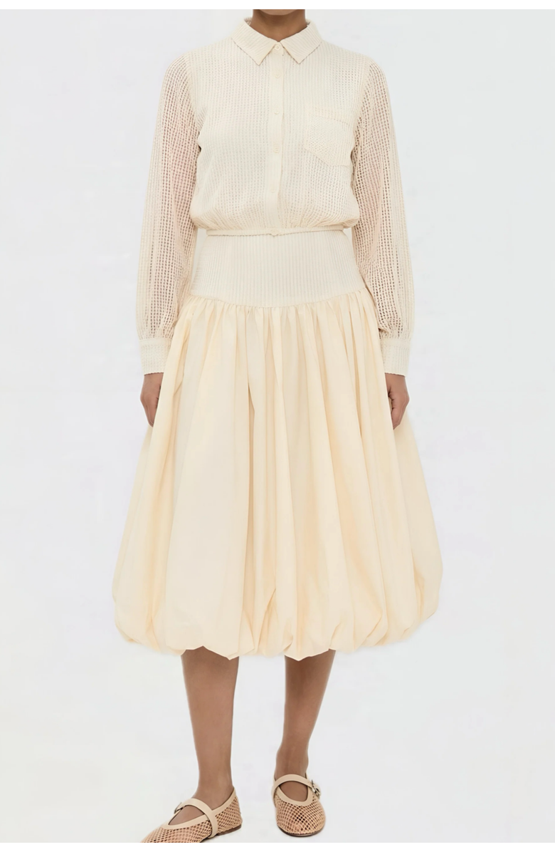 Elexiay Kemi  Ivory Crochet Open Knit Collared Top, Alternate, color, Oatmilk