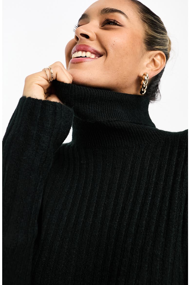 Ribbed Long Sleeve Sweater Dress, Alternate, color, BLACK