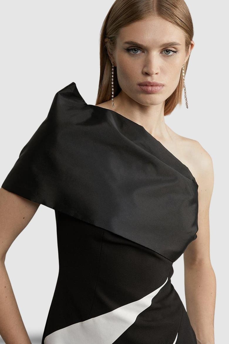 One Shoulder Panel Midi Dress, Alternate, color, Mono