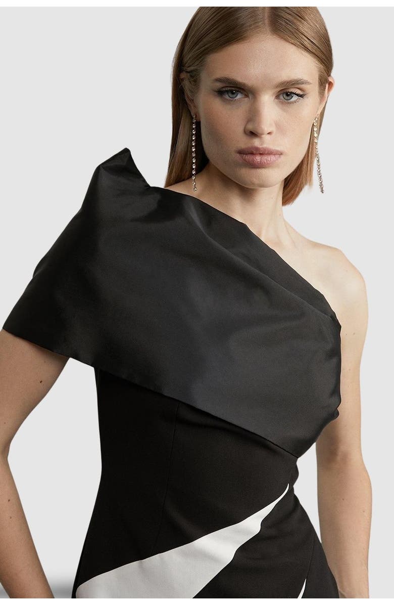 Karen Millen One Shoulder Panel Midi Dress, Alternate, color, Mono