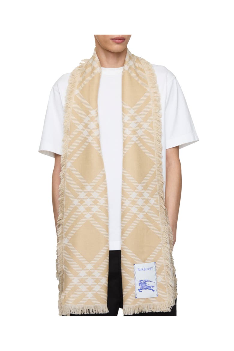 Wide Check Wool Silk Scarf, Alternate, color, Sand beige/ecru beige