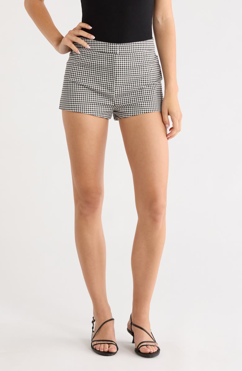 ASTR the Label Valerie Gingham Stretch Cotton Micro Shorts, Main, color, Black Gingham
