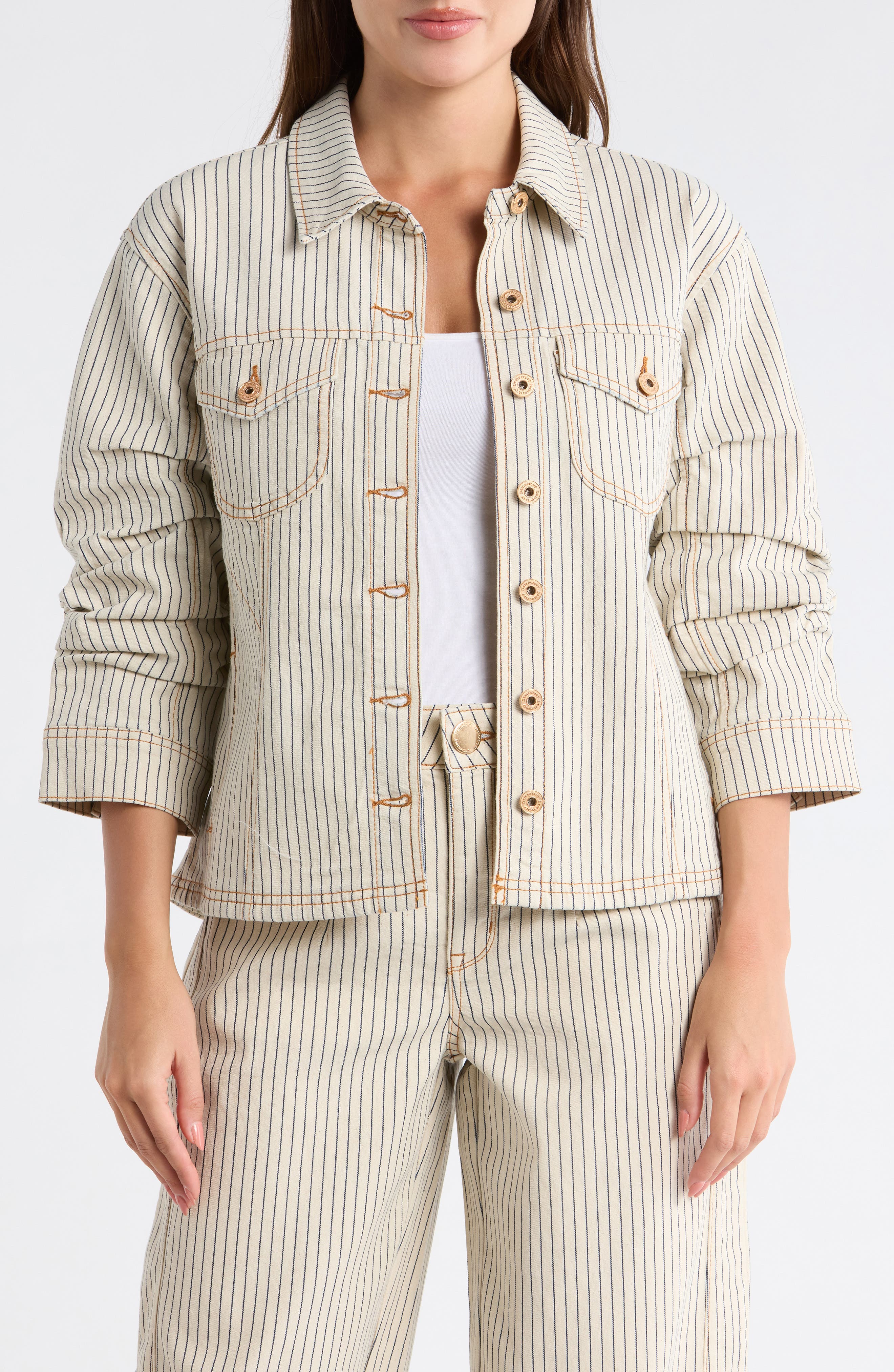 Democracy Stripe Ruched Sleeve Jacket