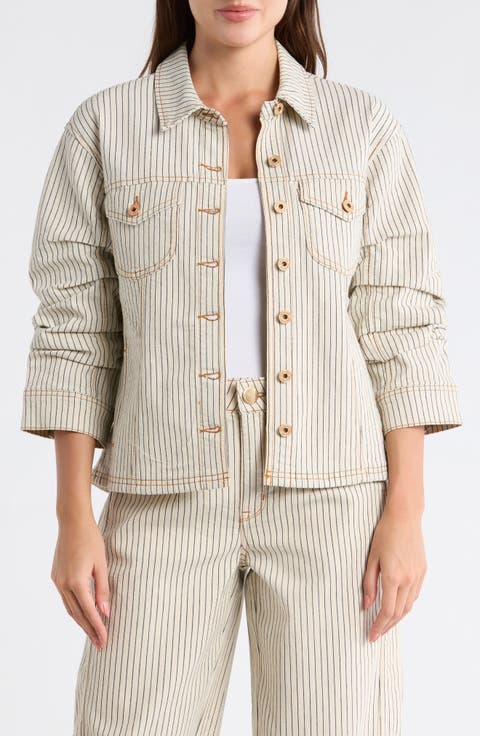 Stripe Ruched Sleeve Jacket