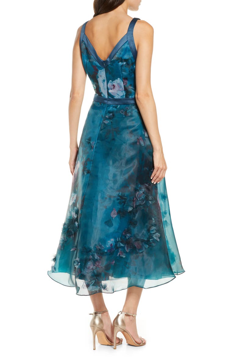 Embellished Floral Print Organza Midi Dress, Alternate, color, EMERALD