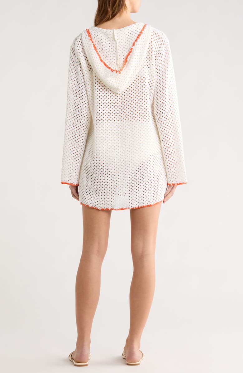 Elan Long Sleeve Sheer Open Stitch Cover-Up Dress, Alternate, color, White