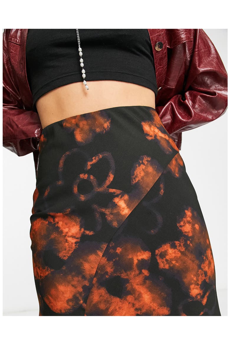 Abstract Floral Midi Skirt, Alternate, color, BLACK