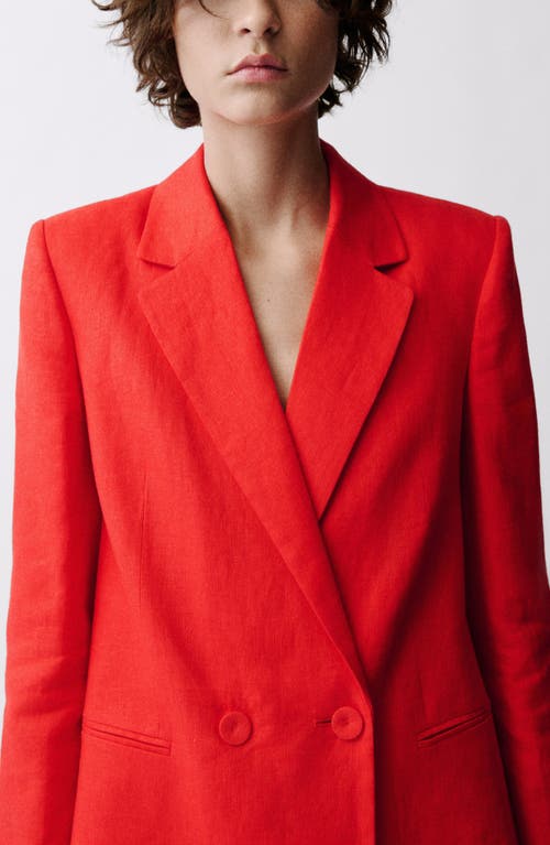 Mango Double Breasted Linen Suit Blazer In Red