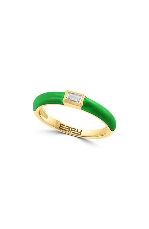 14K Yellow Gold Enamel & White Sapphire Ring - 0.13 ctw