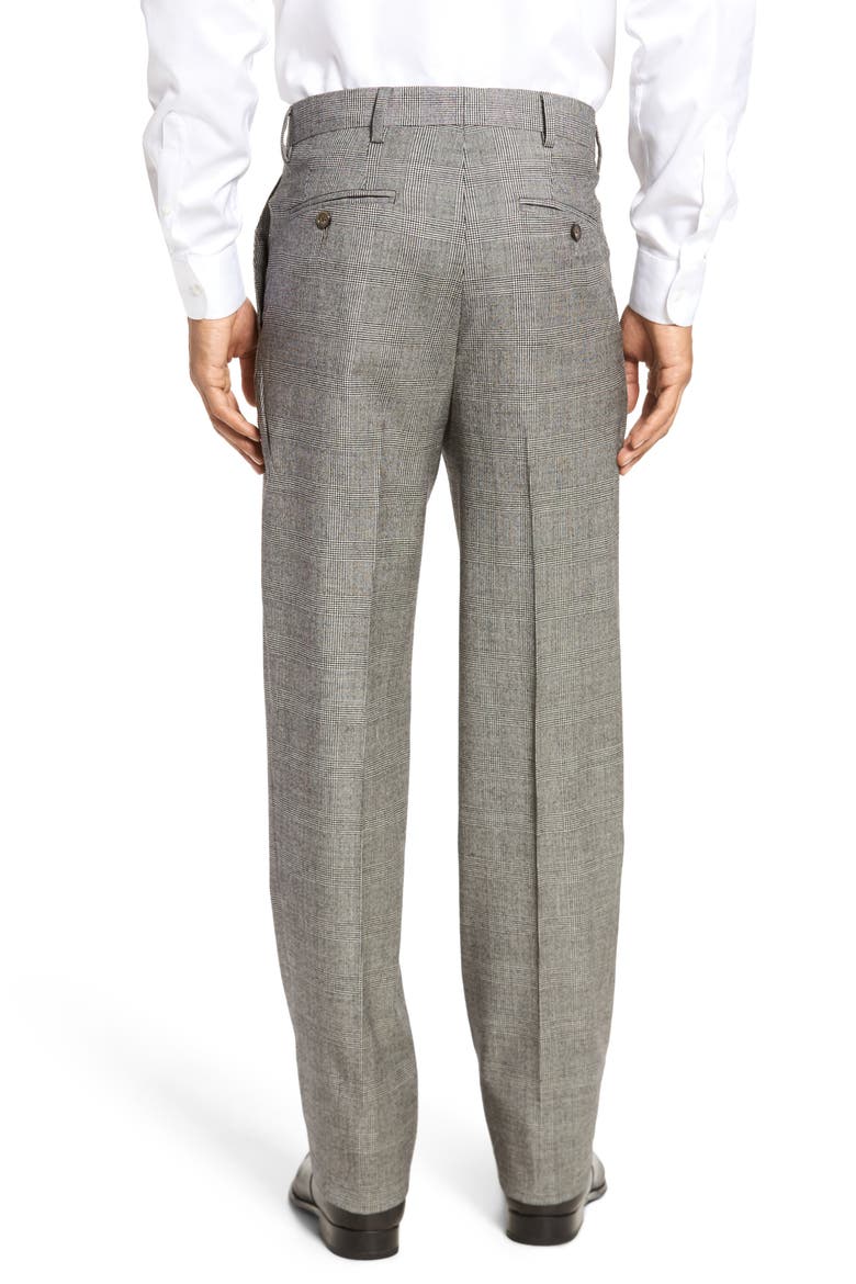 Touch Finish Flat Front Plaid Classic Fit Stretch Wool Dress Pants, Alternate, color, BLACK/ WHITE