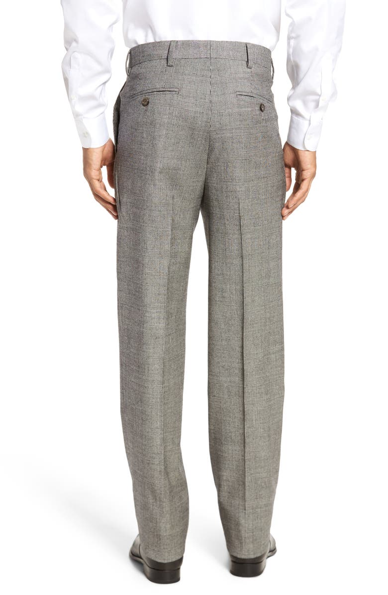 Berle Touch Finish Flat Front Plaid Classic Fit Stretch Wool Dress Pants, Alternate, color, Black/ White