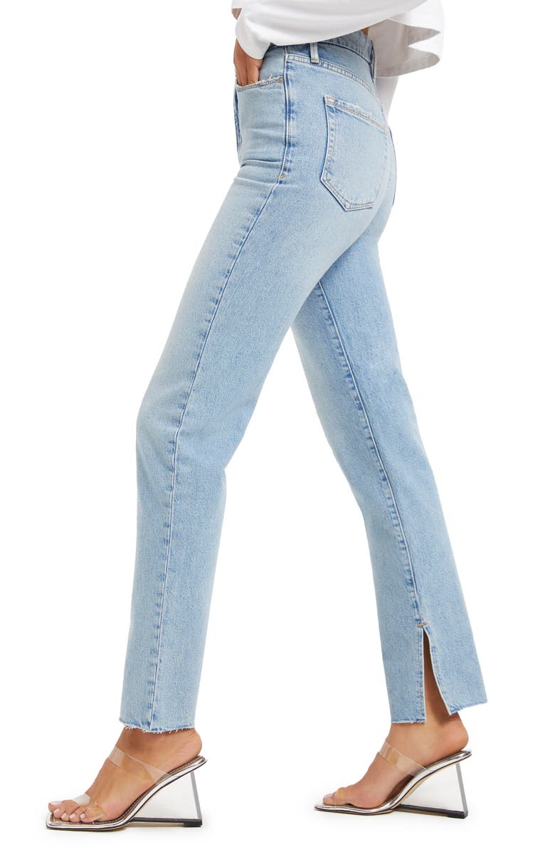 Good American Good Boy High Waist Side Slit Raw Hem Jeans, Alternate, color,