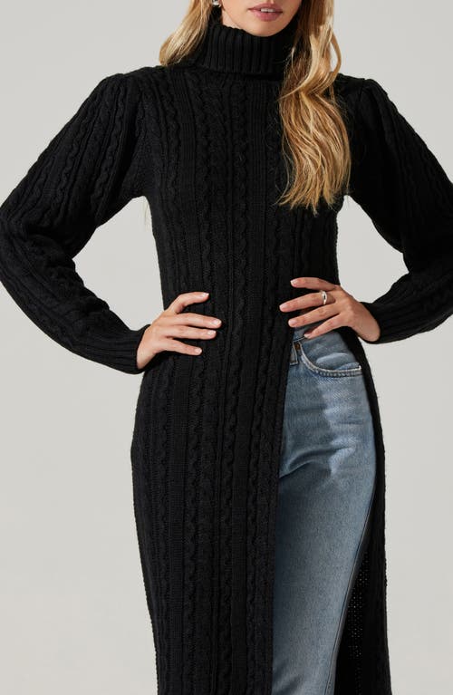 Astr The Label Longline Cable Stitch Turtleneck Sweater In Black