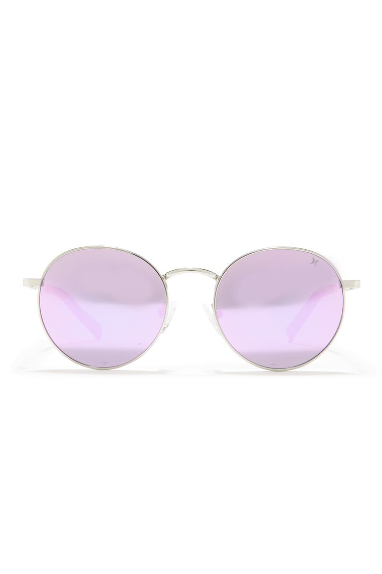 Small Enamel Accented Round Sunglasses, Main, color, LILAC MIRROR