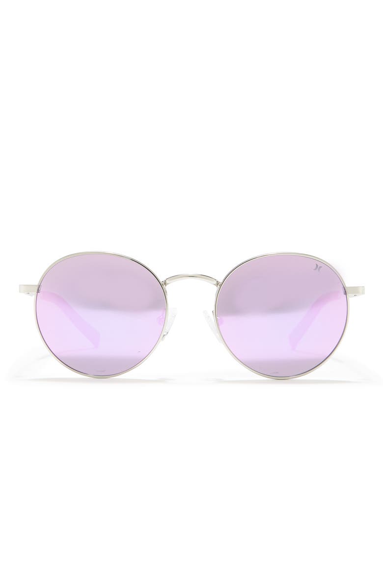 Hurley Small Enamel Accented Round Sunglasses, Main, color, Lilac Mirror