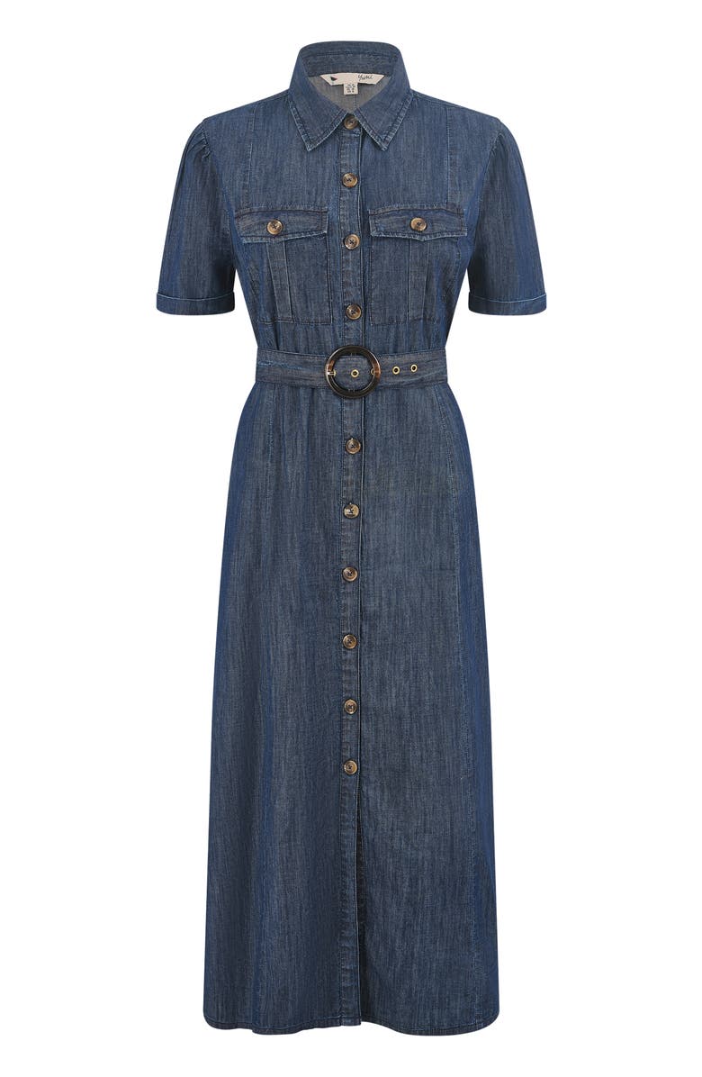 Yumi Chambray Denim Utility Midi Shirt Dress, Alternate, color, Blue