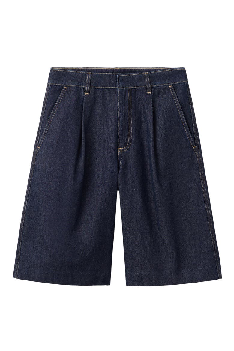Pleated Denim Bermuda Shorts, Main, color, OPEN BLUE