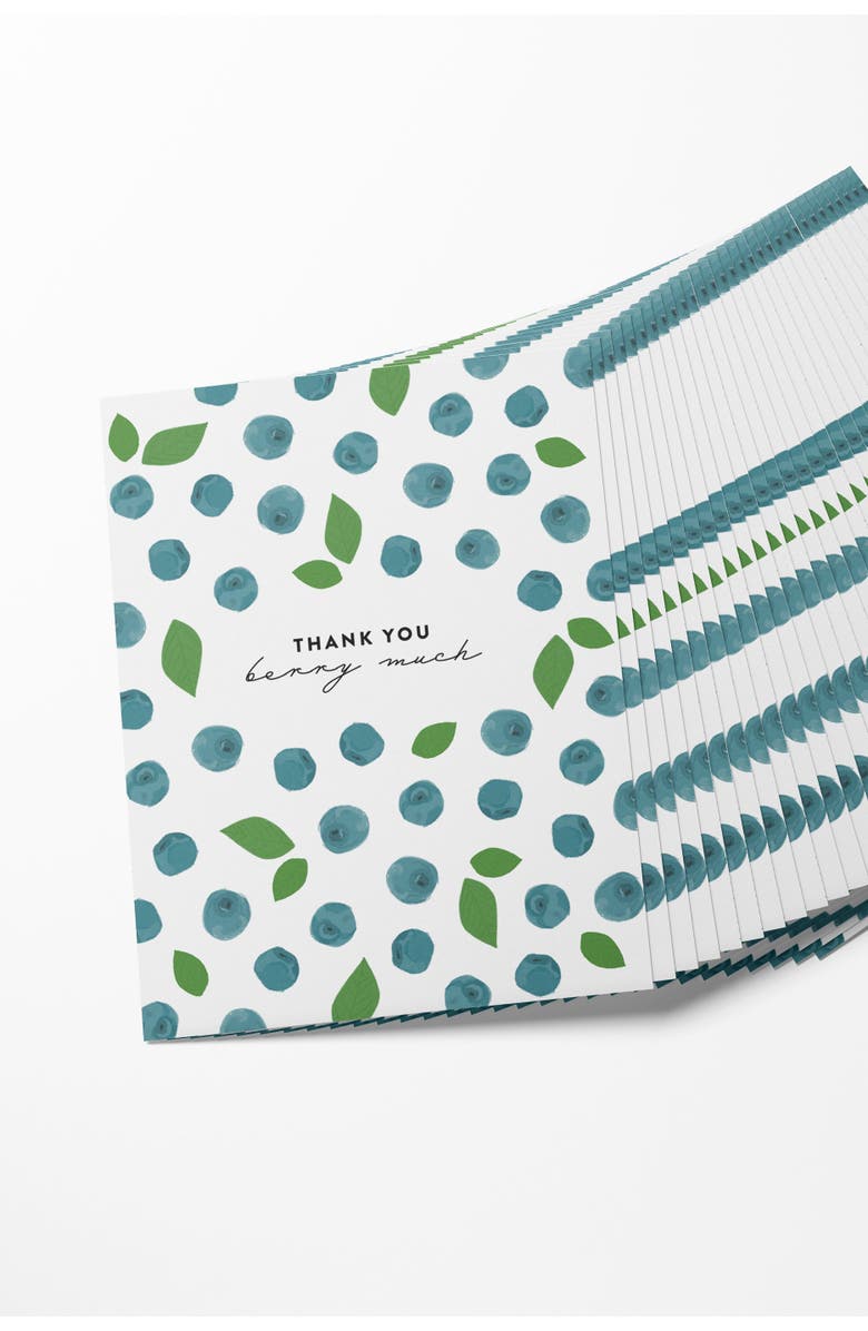 Joy Paper Co. Thank You Berry Much Boxed Set of 8 Greeting Cards, Alternate, color, Blueberry Pattern
