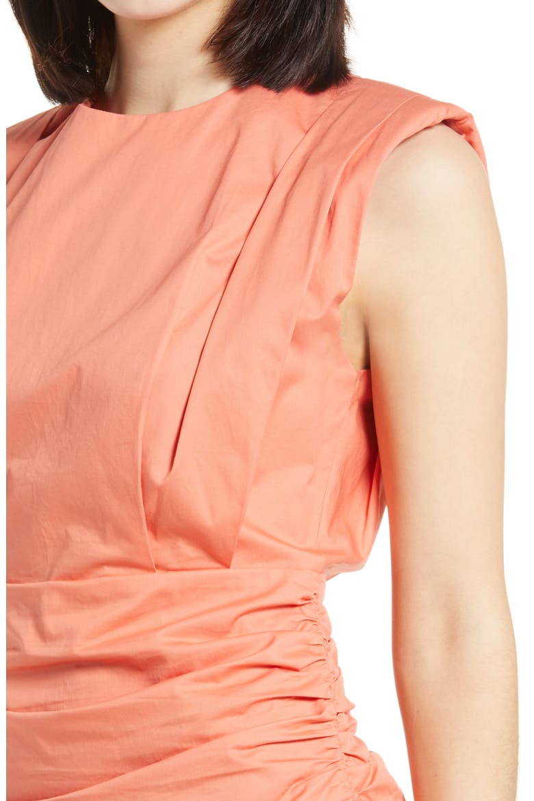 Pleated Shoulder Pad Dress, Alternate, color, SALMON