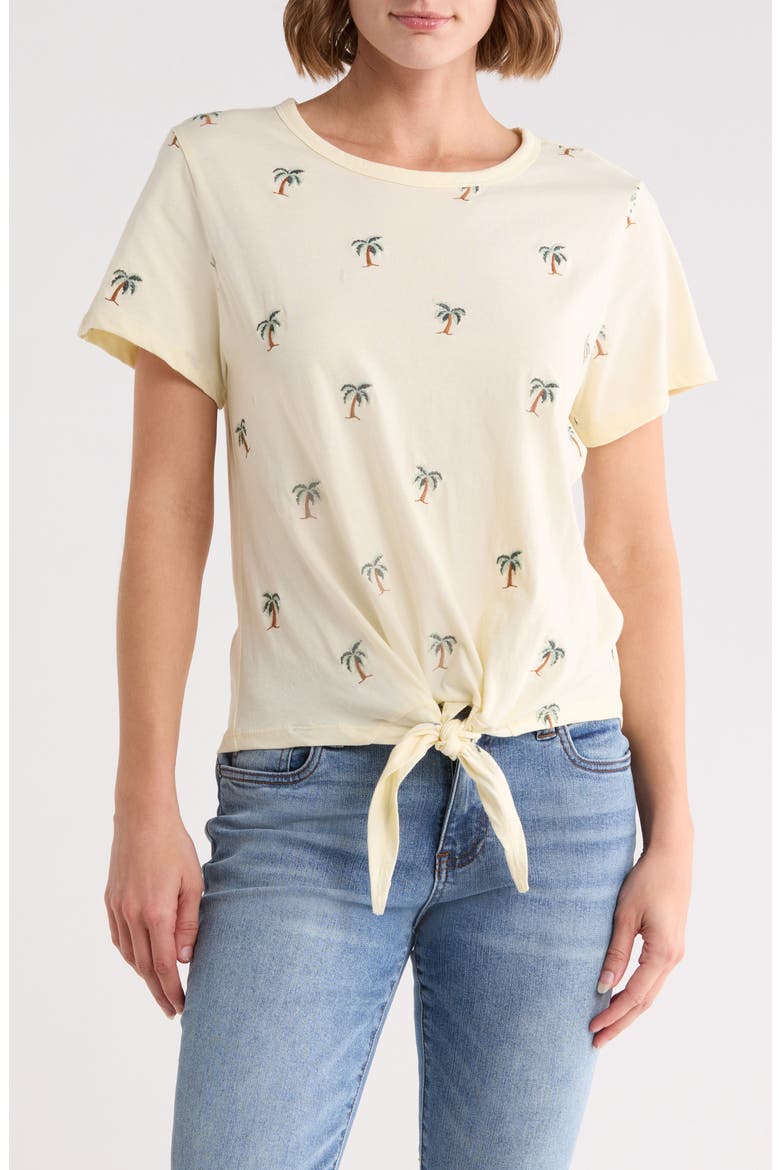 Tie Front Embroidered Tee, Main, color, YELLOW MULTI
