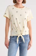 Lucky Brand Tie Front Embroidered Tee