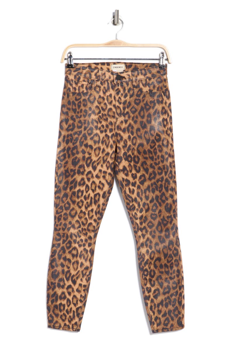 Margot Cheetah Print Coated Ankle Skinny Jeans, Alternate, color, DARK BROWN/ CHEETAH COATED