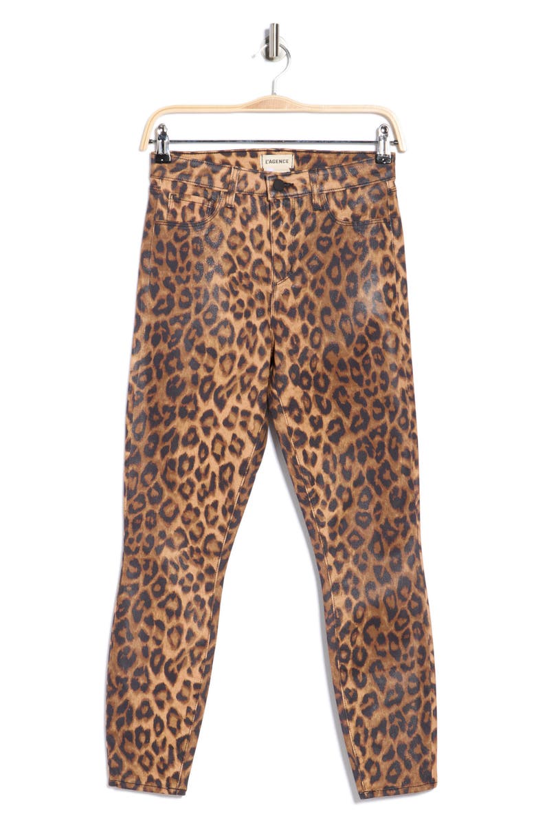 L'AGENCE Margot Cheetah Print Coated Ankle Skinny Jeans, Alternate, color, Dark Brown/ Cheetah Coated