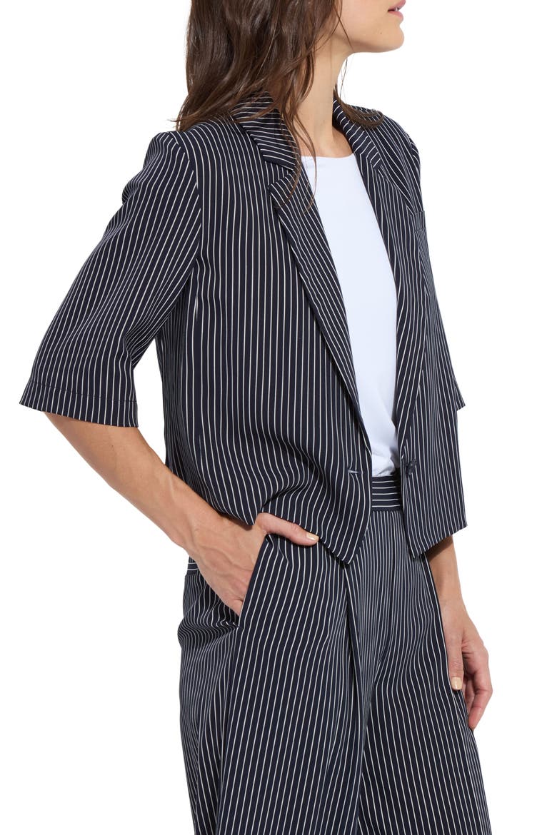 Clarette Stripe Elbow Sleeve Crop Jacket, Alternate, color, MARINE PINSTRIPE