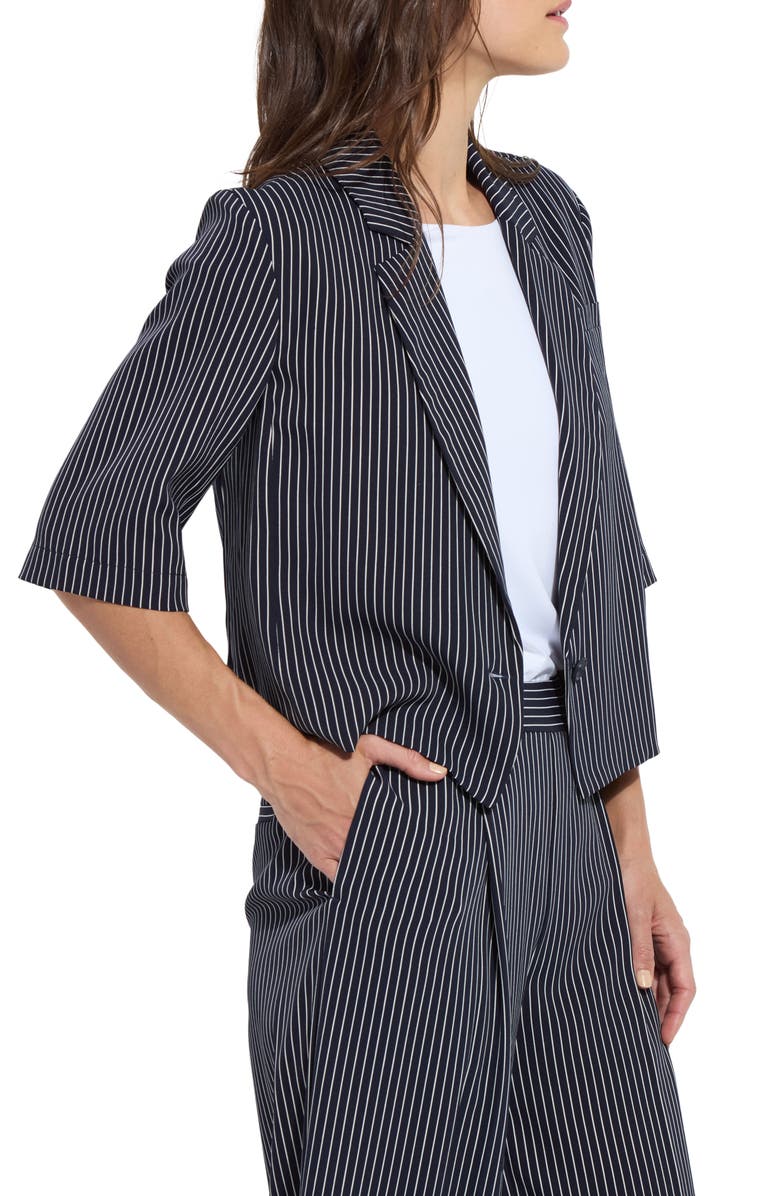 Lysse Clarette Stripe Elbow Sleeve Crop Jacket, Alternate, color, Marine Pinstripe