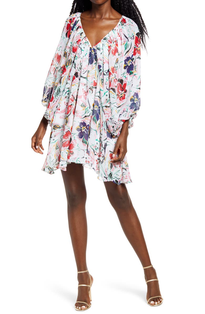 Socialite Floral Print Long Sleeve Minidress, Main, color, 
