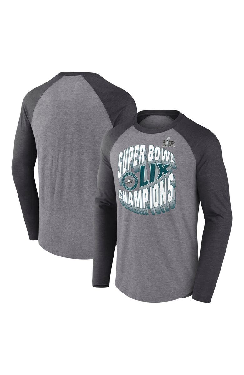 FANATICS Men's Fanatics Heather Gray Philadelphia Eagles Super Bowl LIX Champions Historic Win Raglan Tri-Blend Long Sleeve T-Shirt, Main, color, 