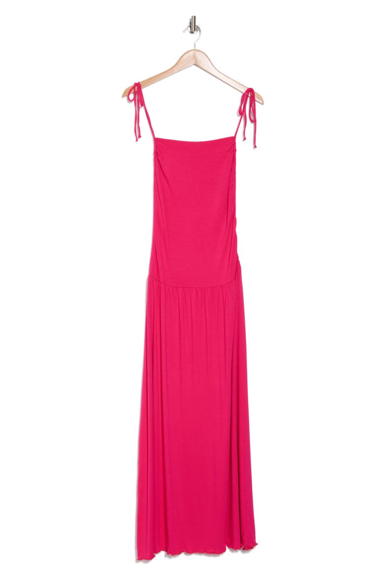 Tie Strap Ruched Fit & Flare Midi Dress, Alternate, color, FUCHSIA
