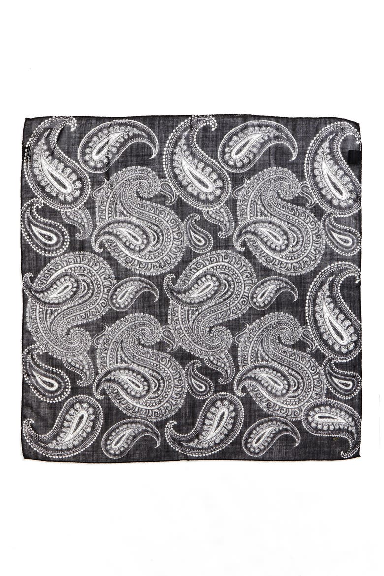 Bandana Paisley Wool Scarf, Main, color, BLACK/ IVORY