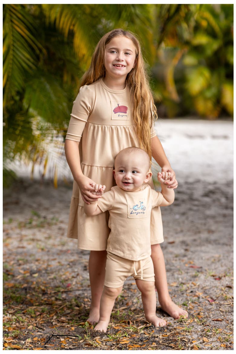French 3/4 Sleeve Dress for Girl, Alternate, color, Beige