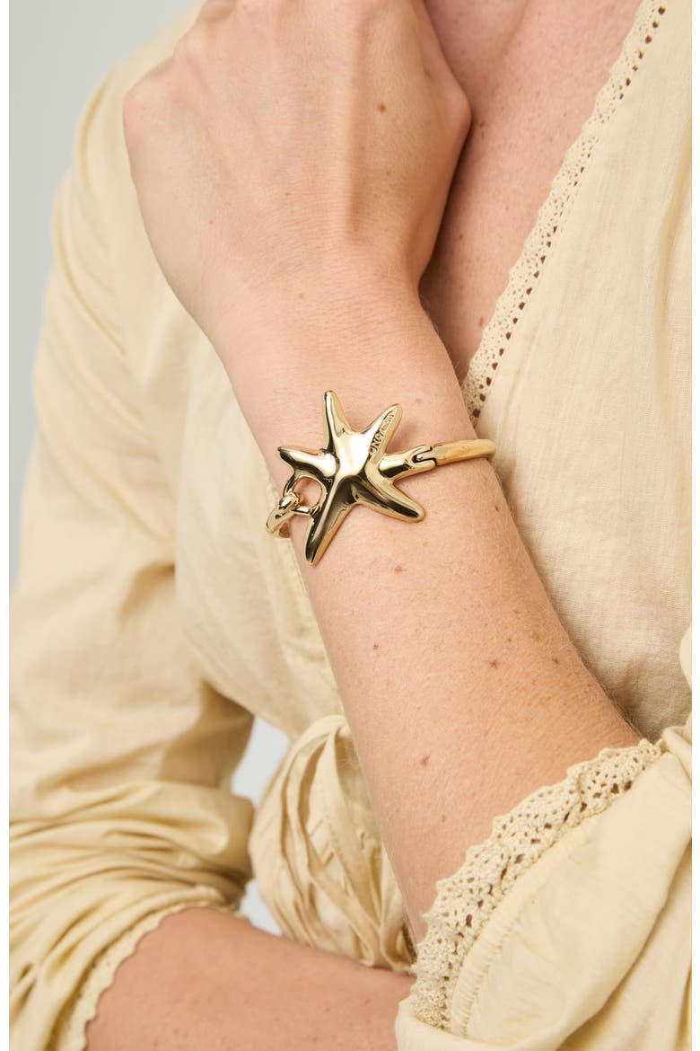 Gold-Tone Rigid Star Bangle Bracelet, Alternate, color, Gold