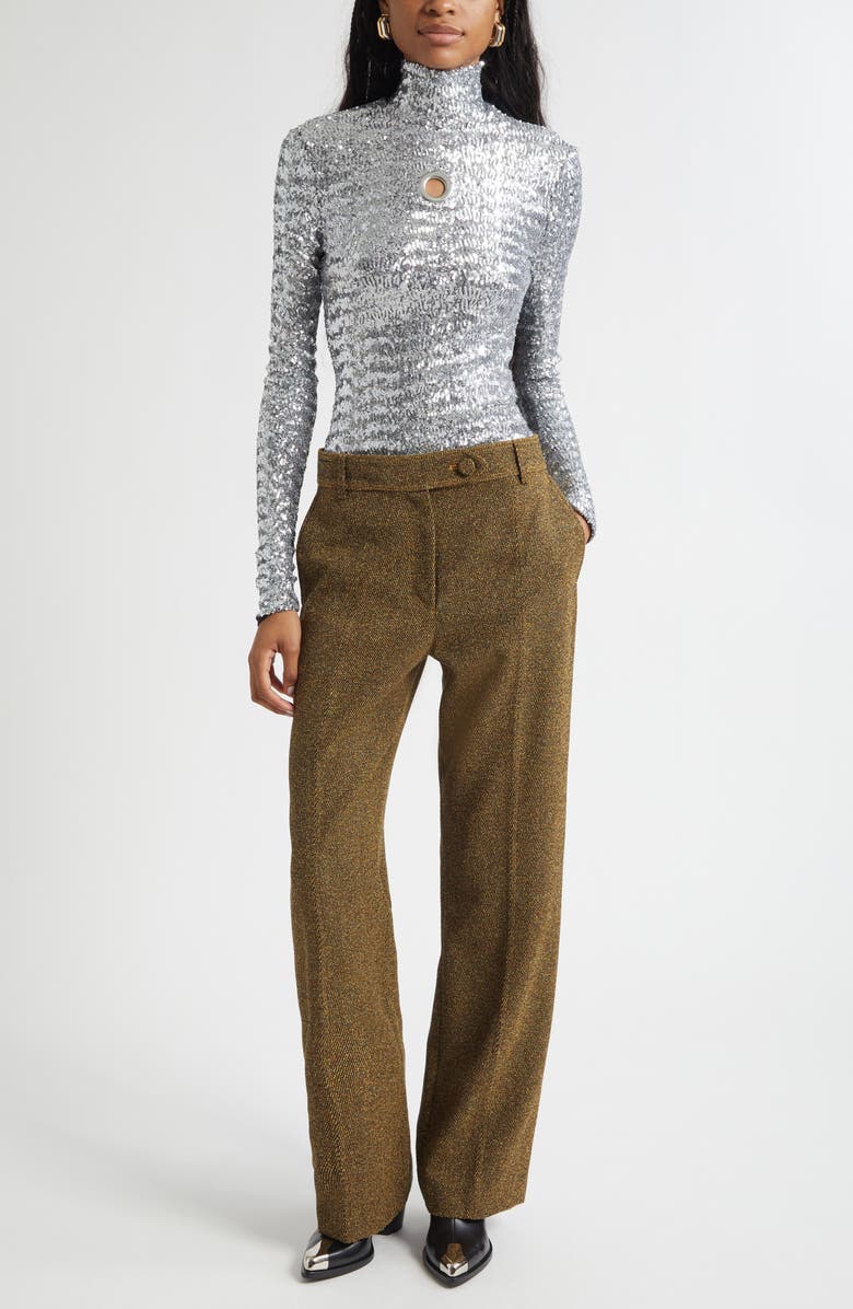 Rabanne Sequin Turtleneck Top, Alternate, color, Silver