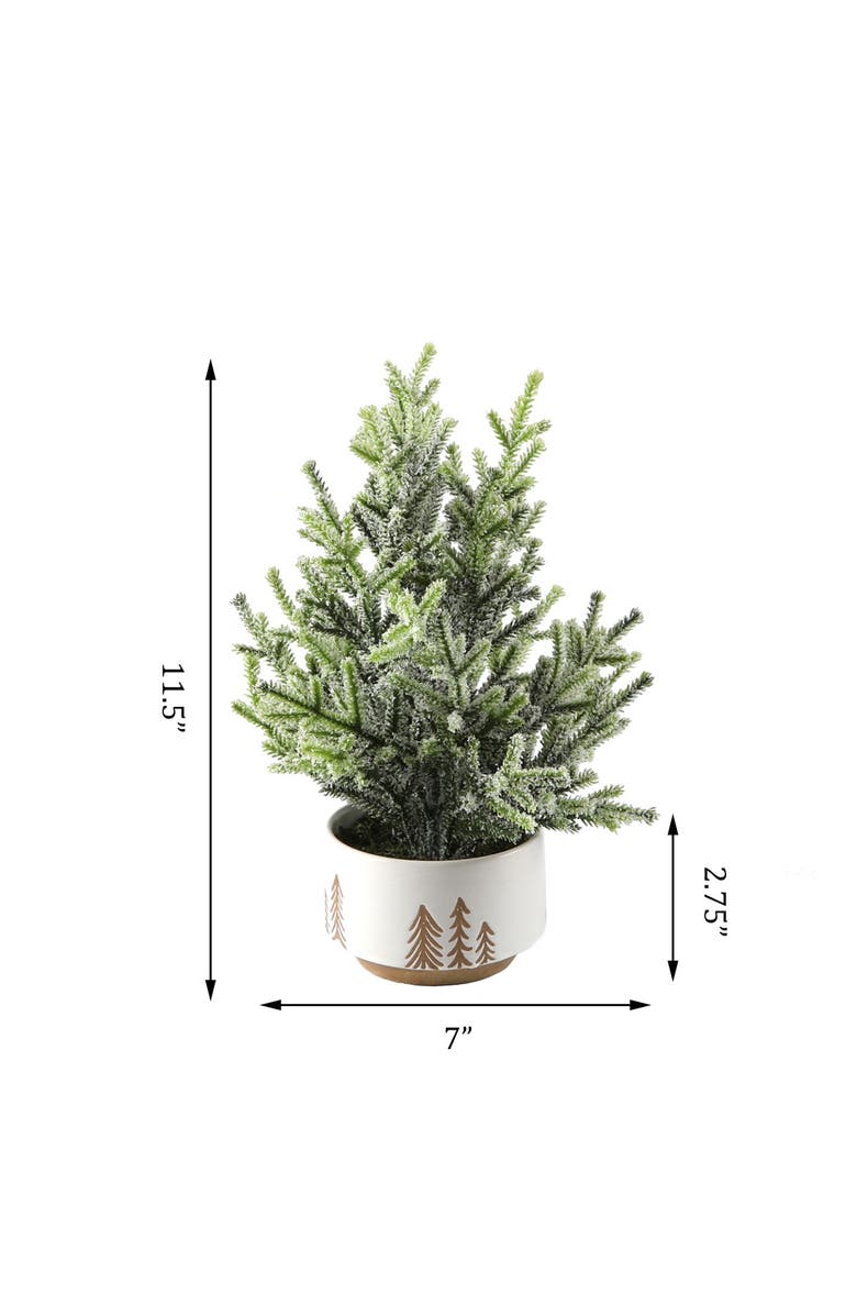 FLORA BUNDA 11.5" Frosted Xmas Tree in 4" Reversed Bowl Pot, Alternate, color, White