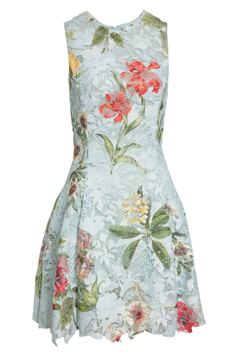 Floral Print Guipure Lace Dress, Alternate, color, SALTWATER MULTI