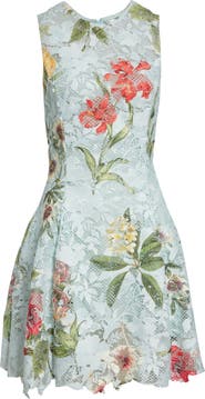 Oscar de la Renta Floral Print Guipure Lace Dress