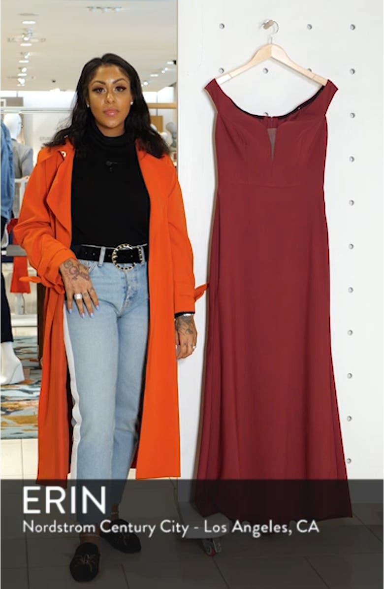 Off the Shoulder Crepe Trumpet Gown, sales video thumbnail