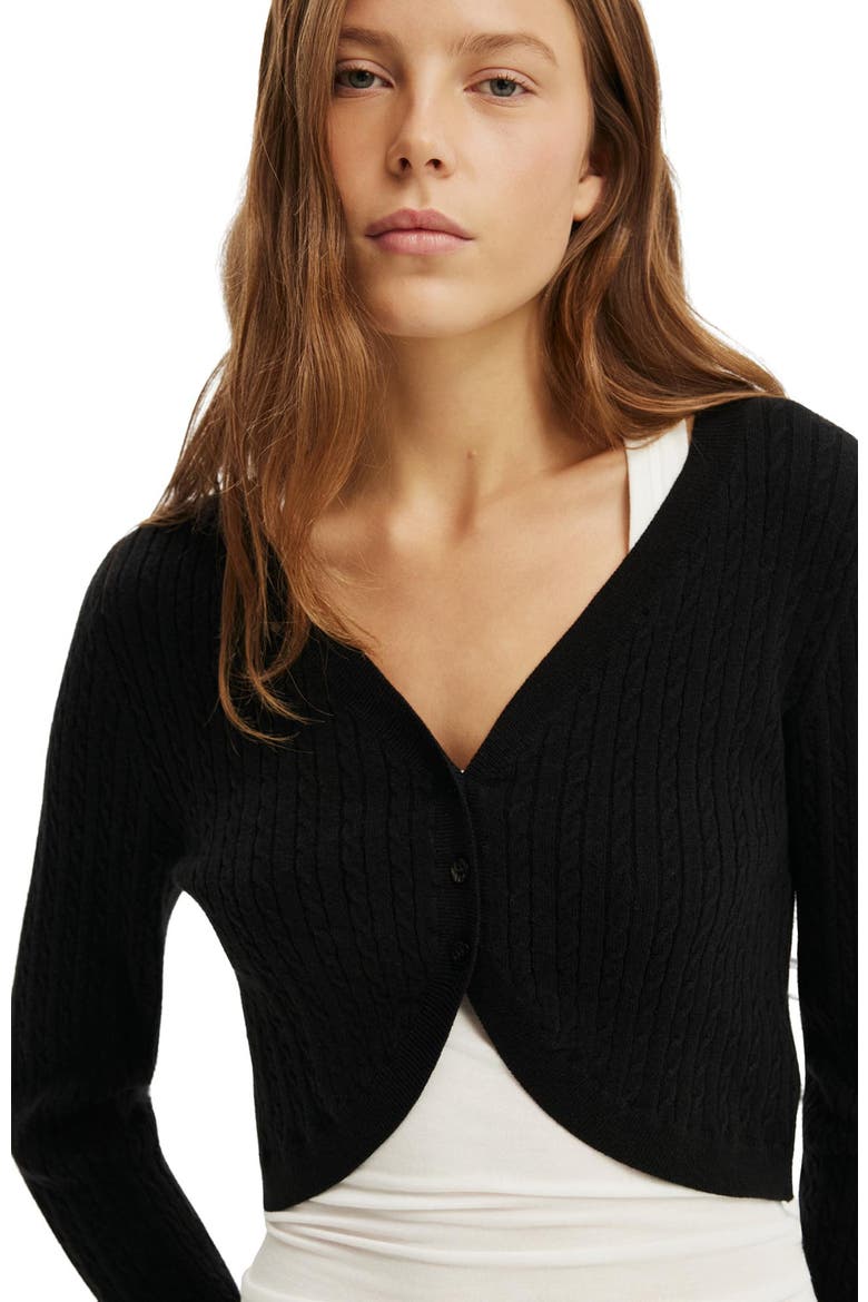 Women's Ls Cable Micro Cardi, Alternate, color, Black